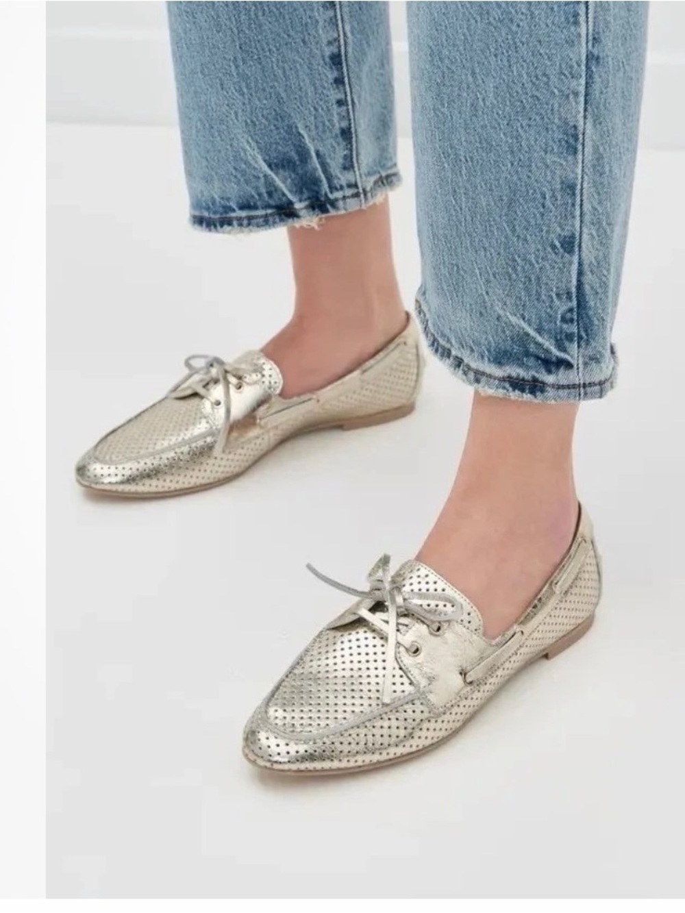 Dolce Vita Lakin Perforated Leather Loafer Boat Shoes Metallic Gold Sz. 8.5 $140